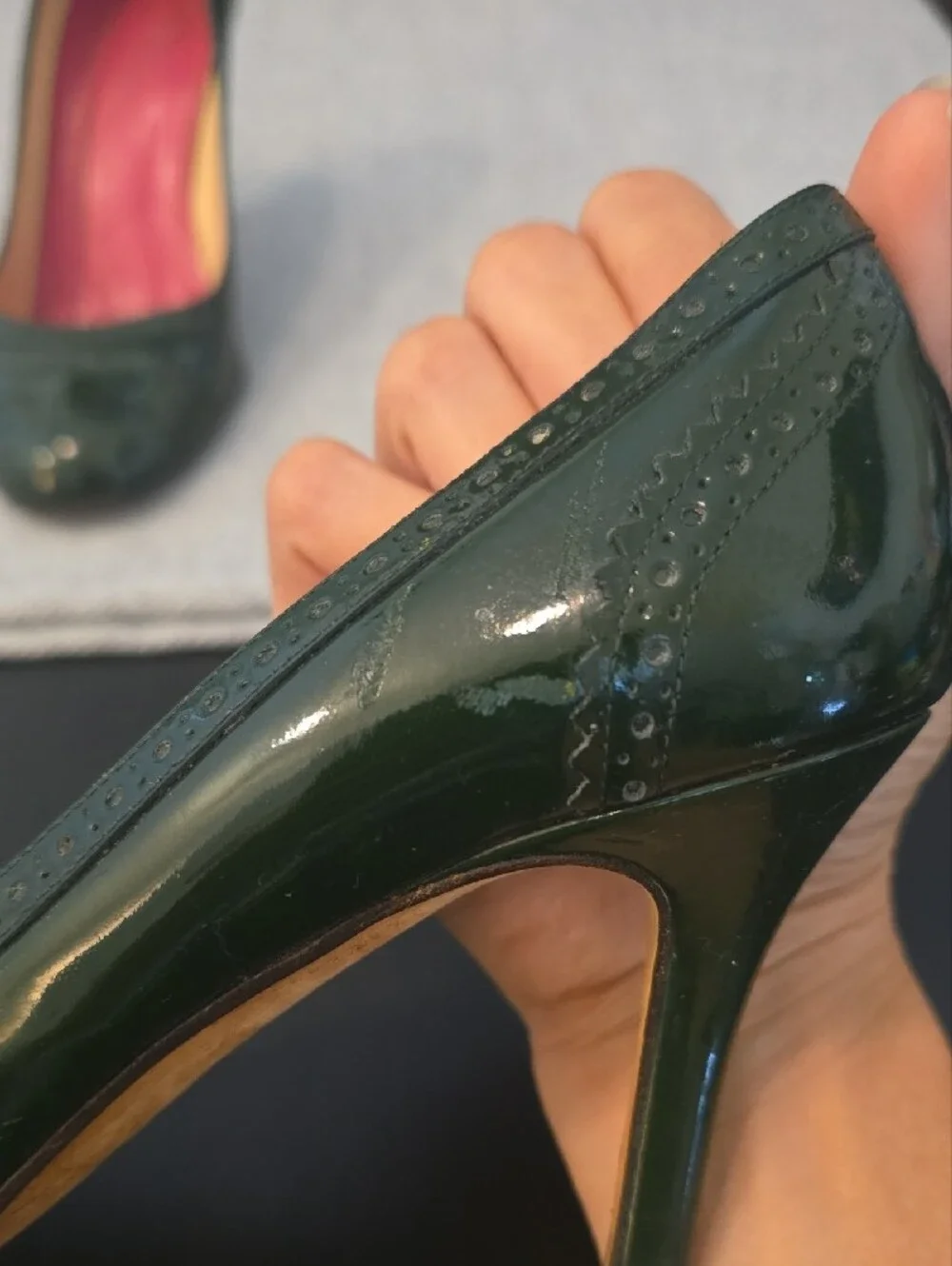 Vintage Y2K Kate Spade New York Green Patent Leather Brogue Pumps Heels, 6.5